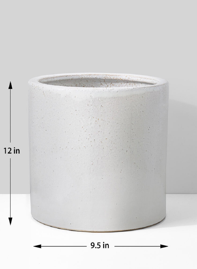 12in Tall White Ceramic Round Cachepot Decor Jamali-garden