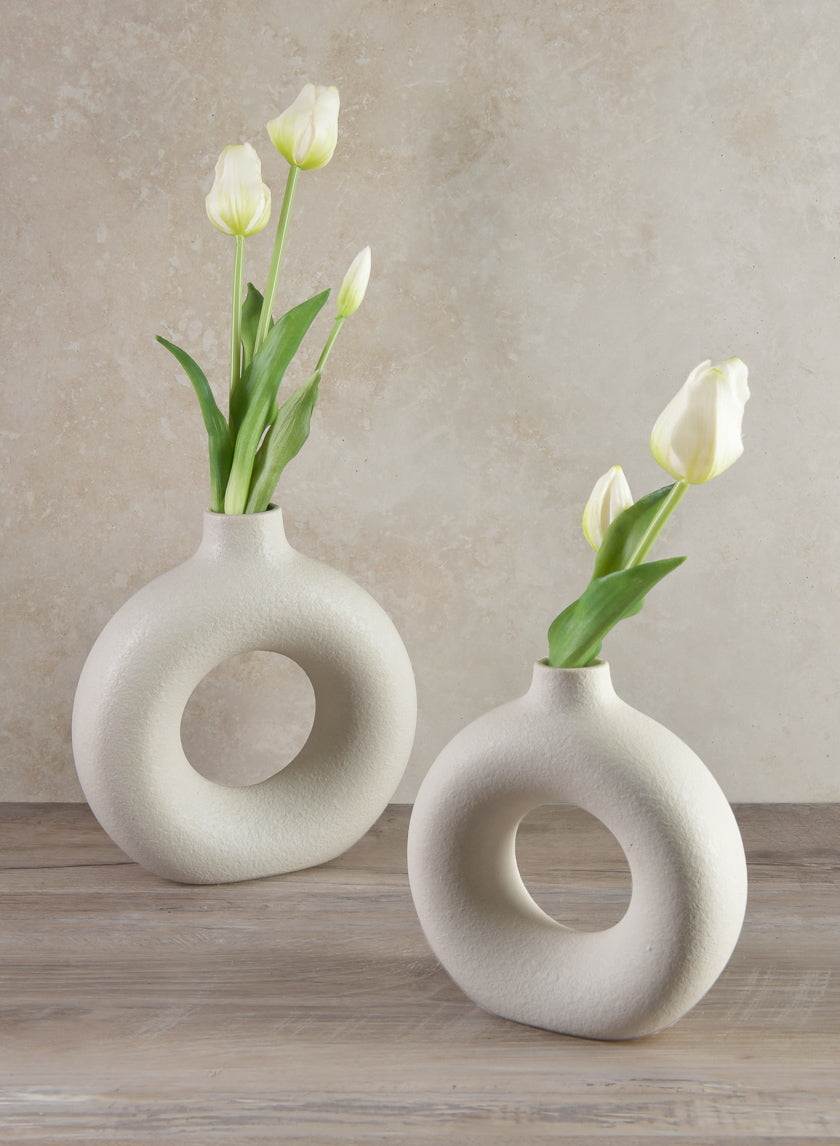 9.5in Tall Kei Vase Sand White Decor Jamali-garden
