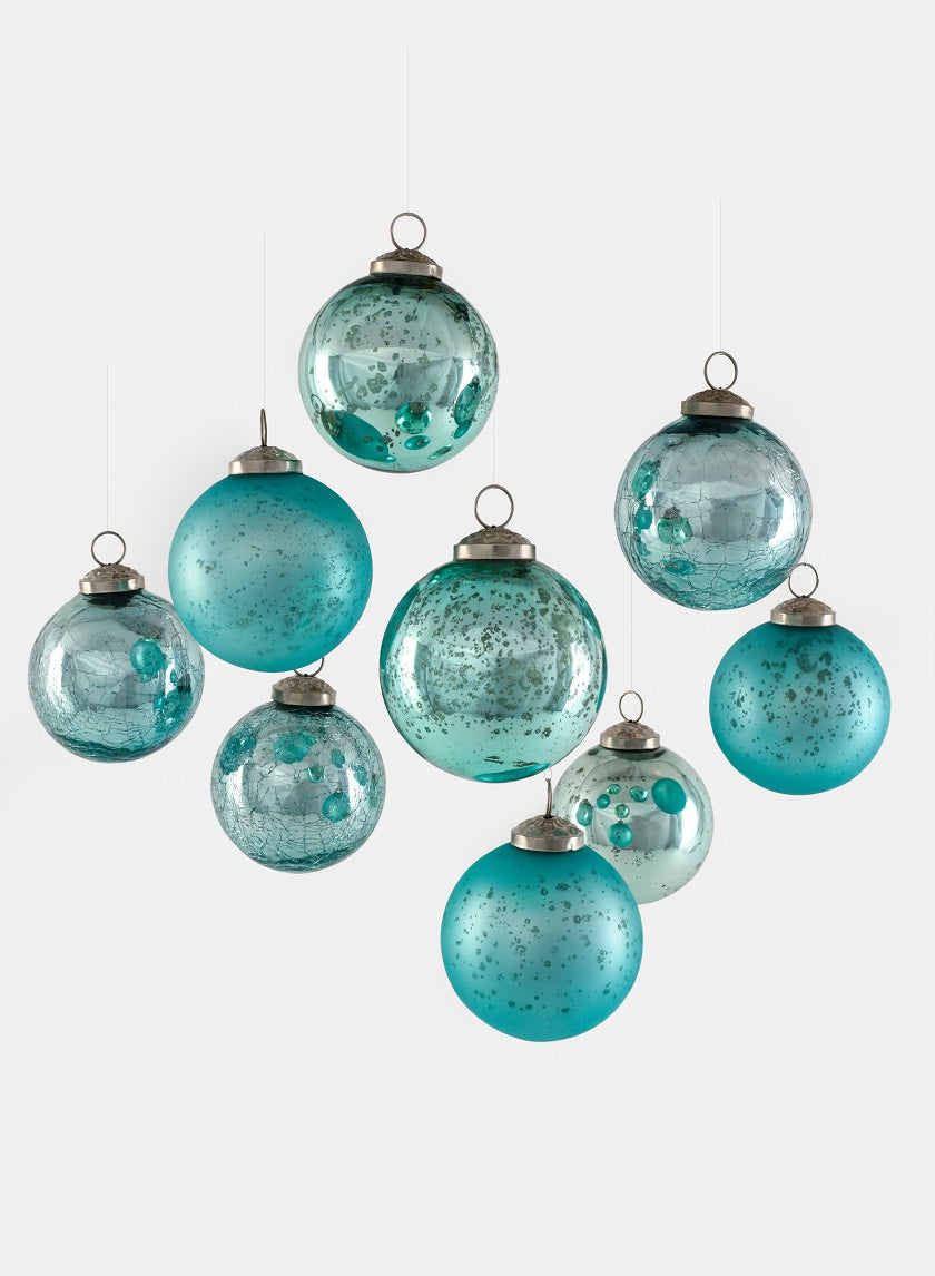 3in Round Teal Mix Glass Ornament Balls Decor Jamali-garden