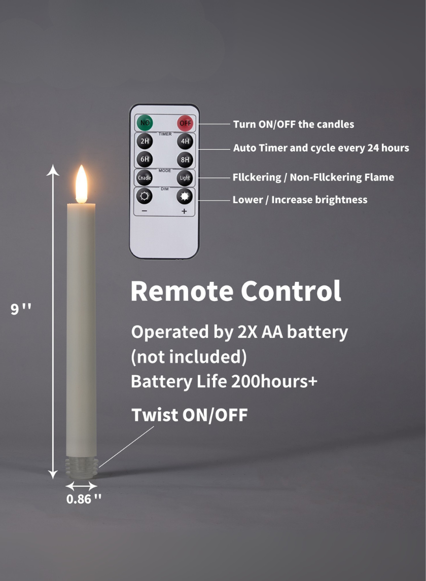 9in Tall White Taper Candles with Remote, Set of 6 Decor Jamali-garden