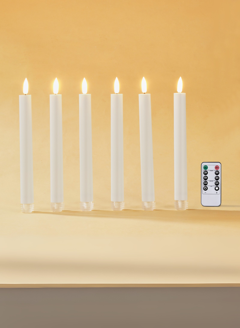 9in Tall White Taper Candles with Remote, Set of 6 Decor Jamali-garden