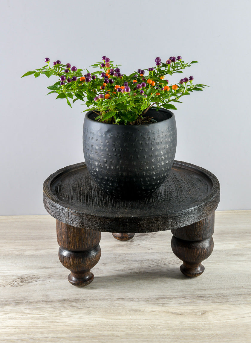 14in Wide Banjara Reclaimed Look Black Rugged Wood Stand Decor Jamali-garden