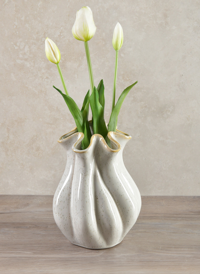 8.5in Tall Meduse White Glazed Ceramic Vase Decor Jamali-garden