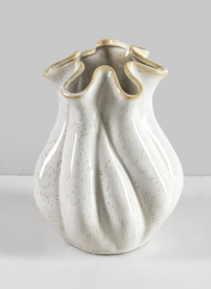 8.5in Tall Meduse White Glazed Ceramic Vase Decor Jamali-garden