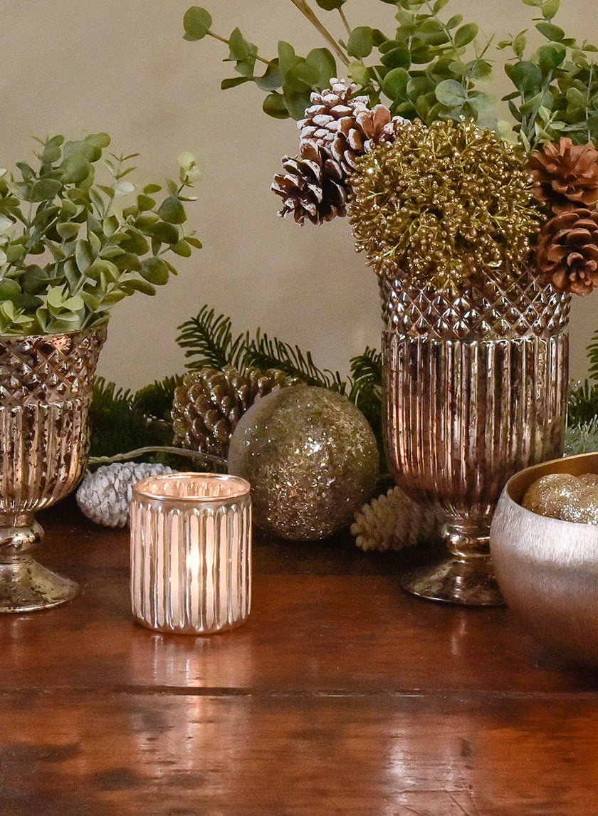 3in Tall Silver Corrugated Glass Votive Holder Decor Jamali-garden