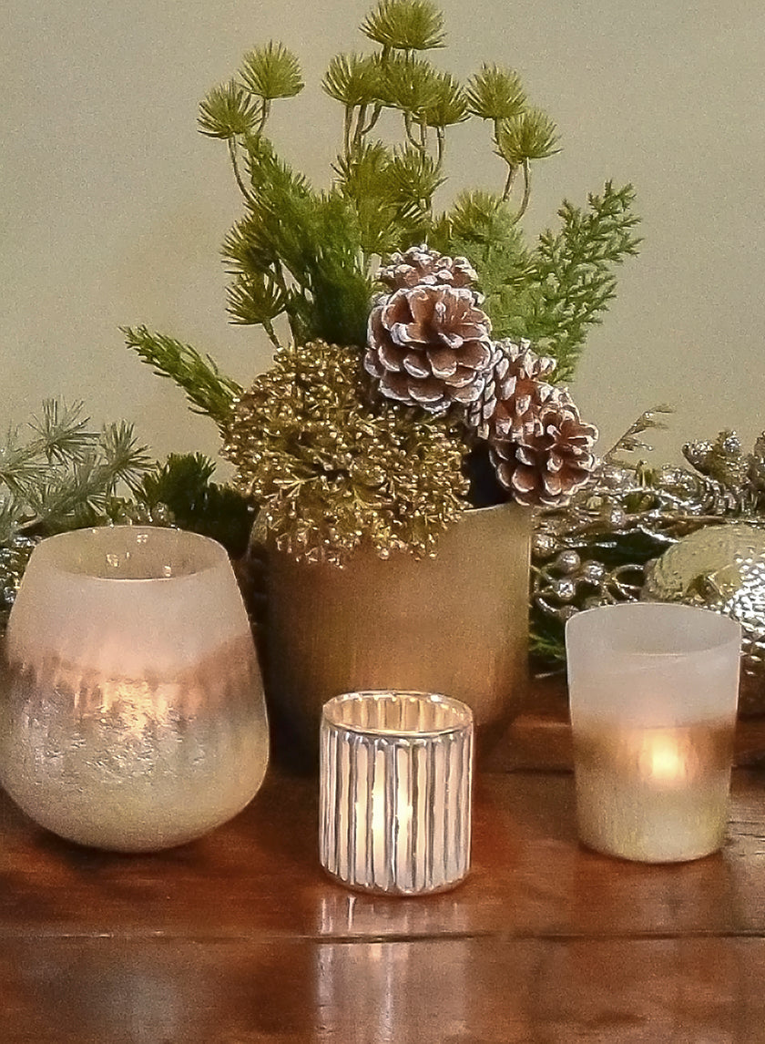 3in Tall Silver Corrugated Glass Votive Holder Decor Jamali-garden