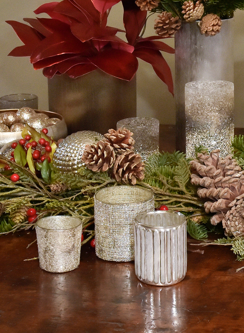 4in Tall Silver Corrugated Glass Votive Holder Decor Jamali-garden