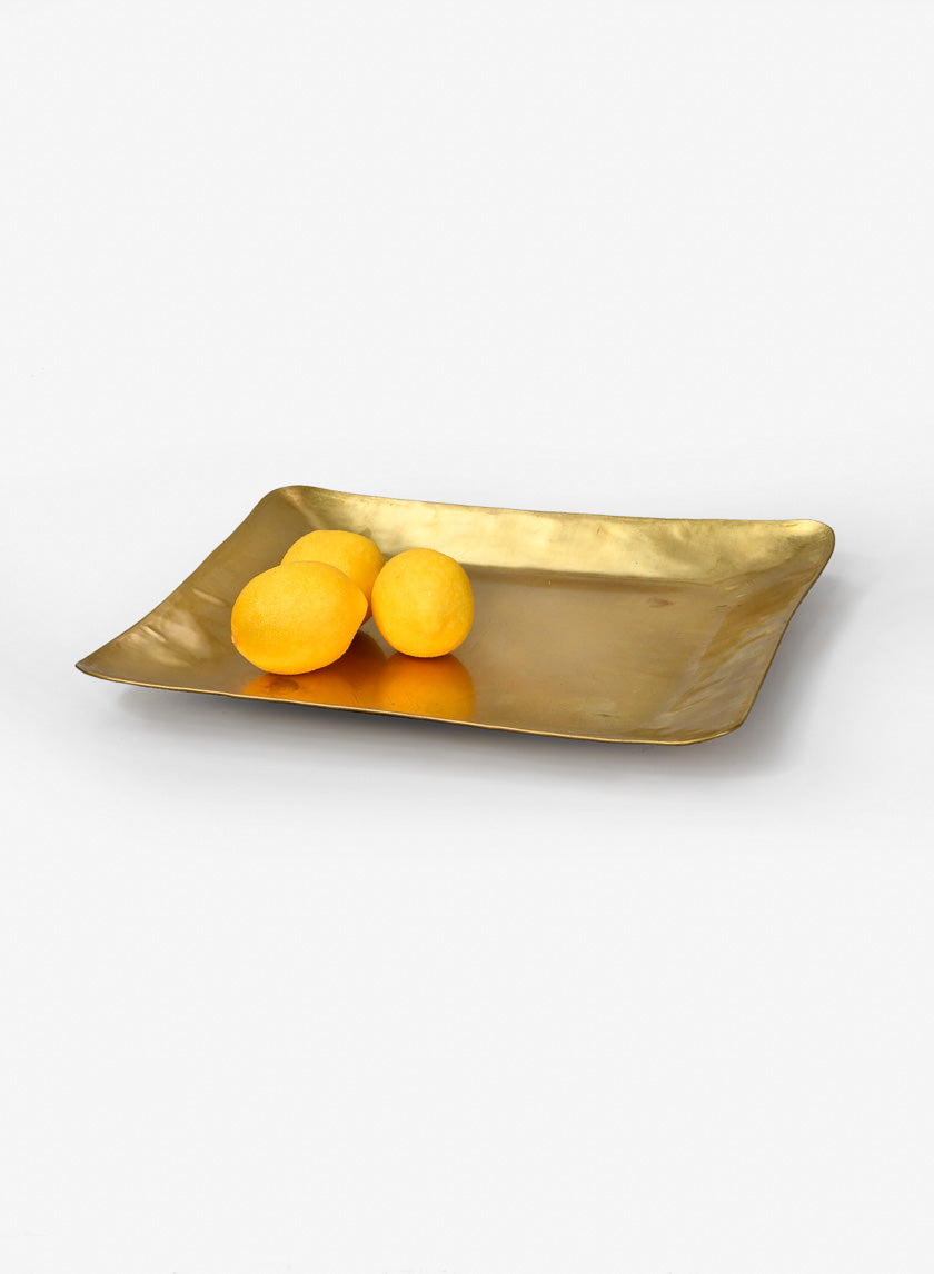 12.5in Wide Antique Square Raw Brass Tray Decor Jamali-garden