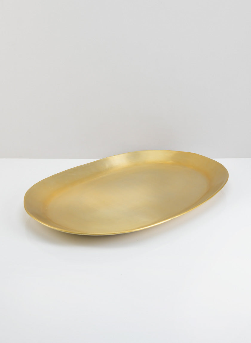 17in Long Wide Pooja Brass Look Aluminum Oval Tray Decor Jamali-garden