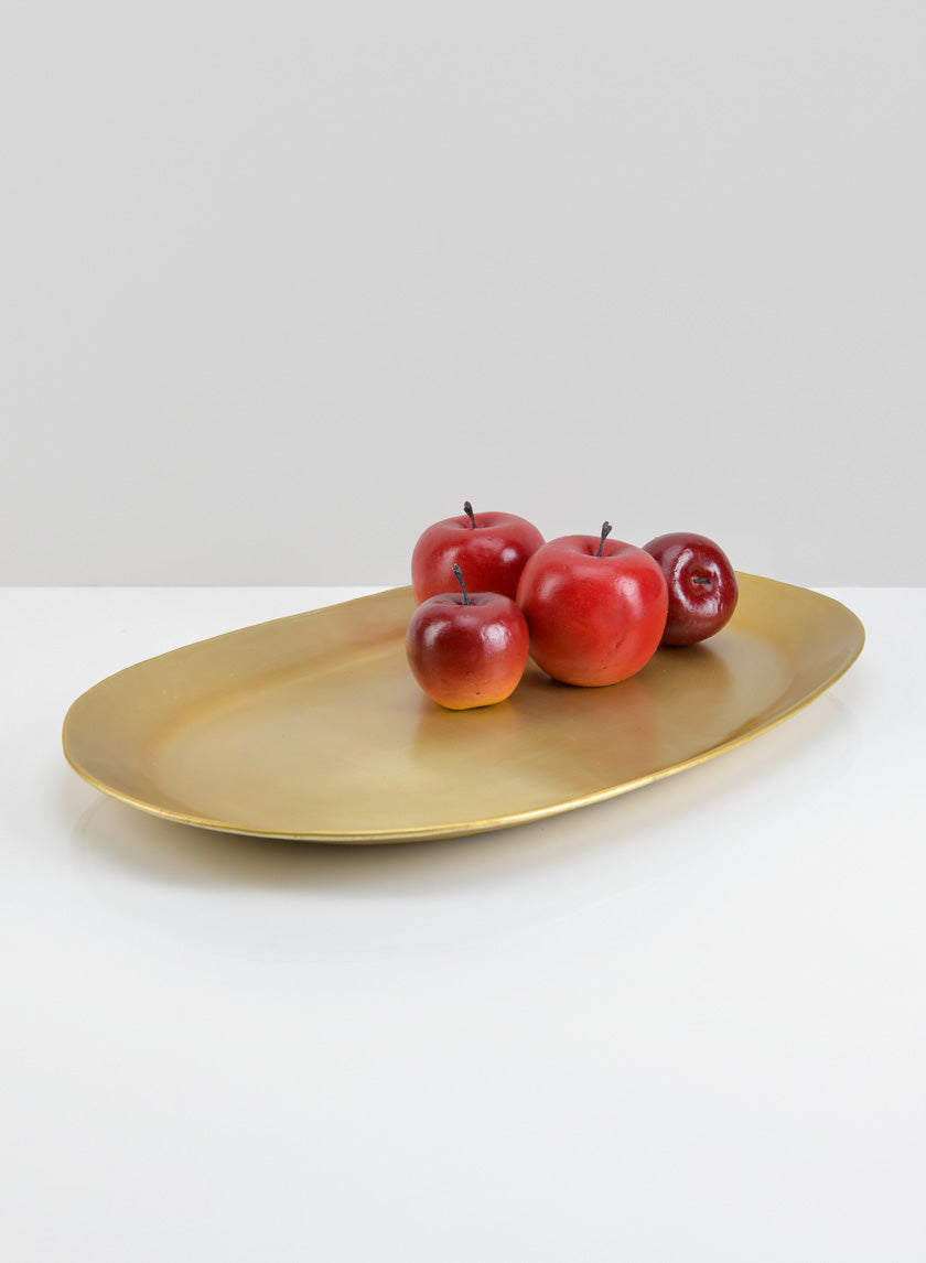 17in Long Wide Pooja Brass Look Aluminum Oval Tray Decor Jamali-garden