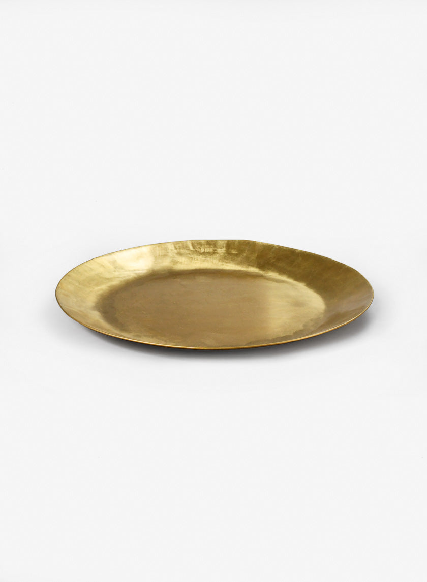 12in Wide Antique Round Raw Brass Tray Decor Jamali-garden
