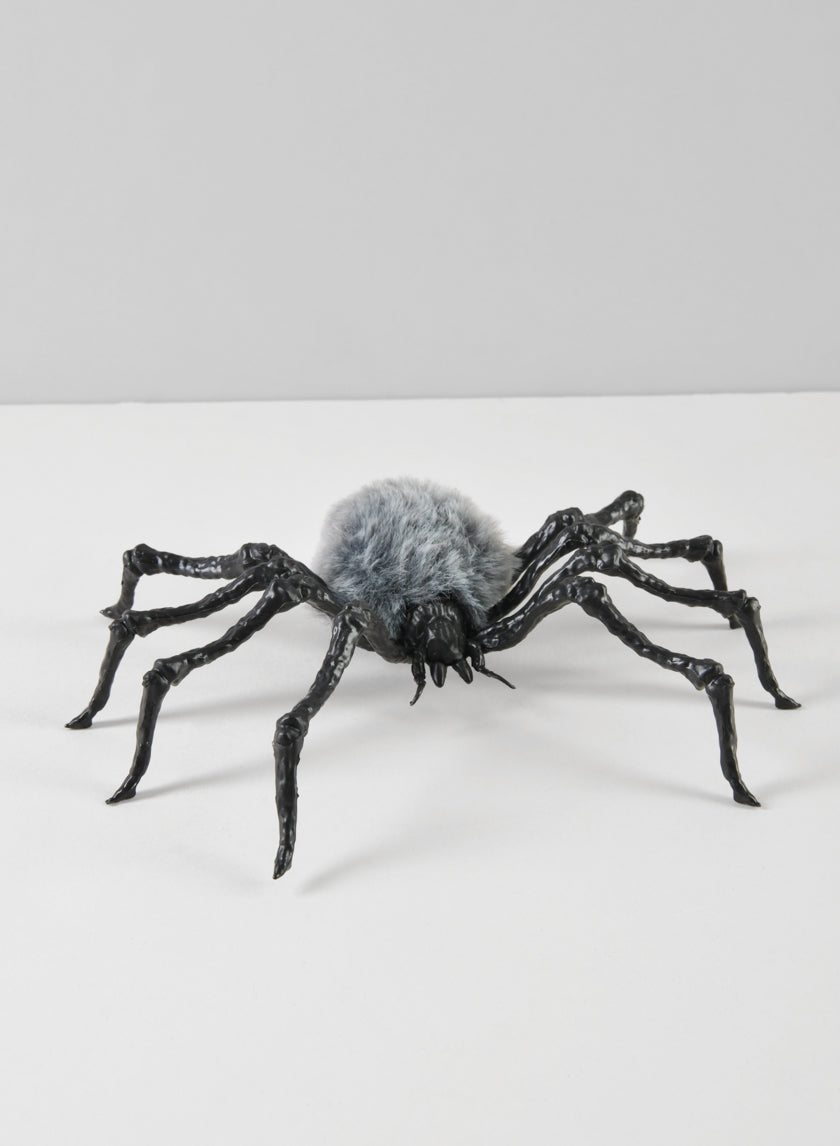 7in Long Grey Fluffy Spider, Large Decor Jamali-garden