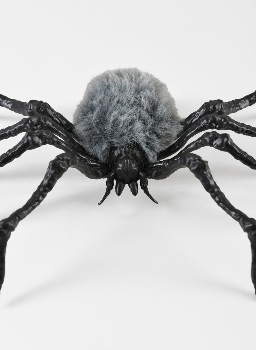 7in Long Grey Fluffy Spider, Large Decor Jamali-garden