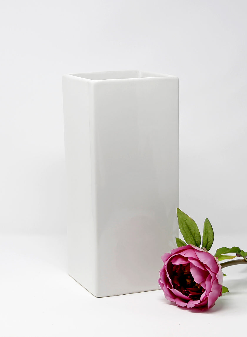 12in Tall Gloss White Ceramic Square Vase Decor Jamali-garden