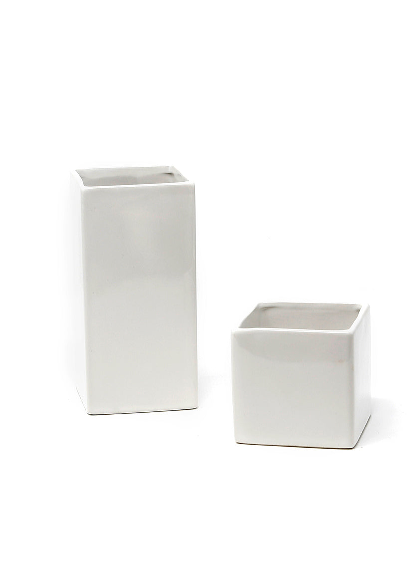 3in Tall Gloss White Ceramic Cube Decor Jamali-garden