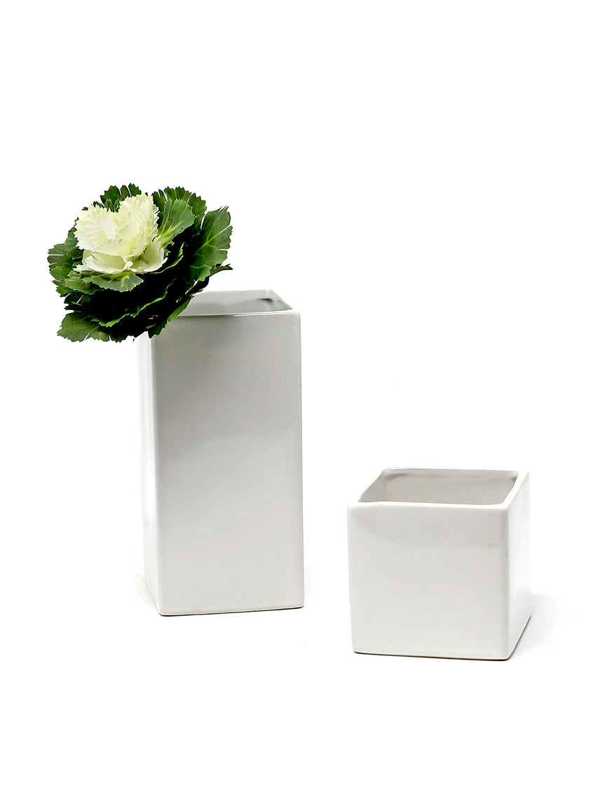 3in Tall Gloss White Ceramic Cube Decor Jamali-garden