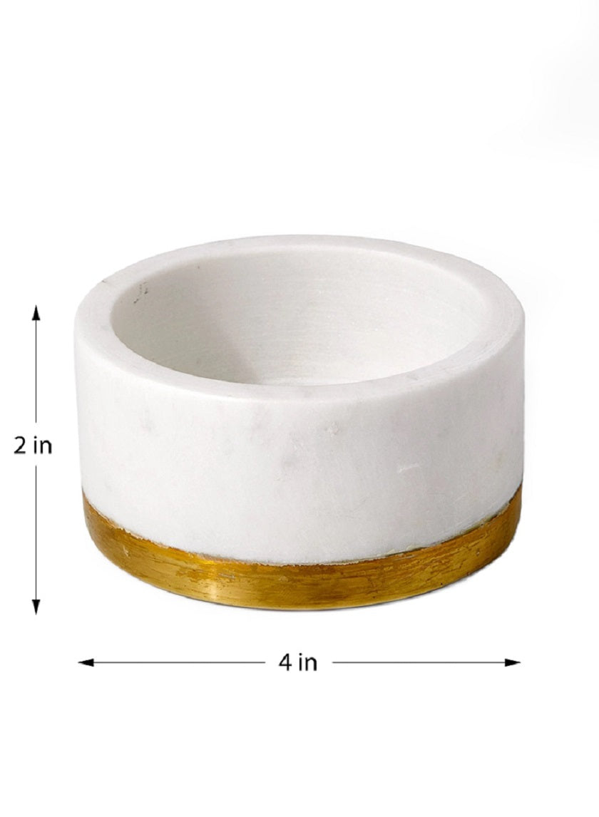4in Wide White Marble Bowl With Brass Ring Decor Jamali-garden