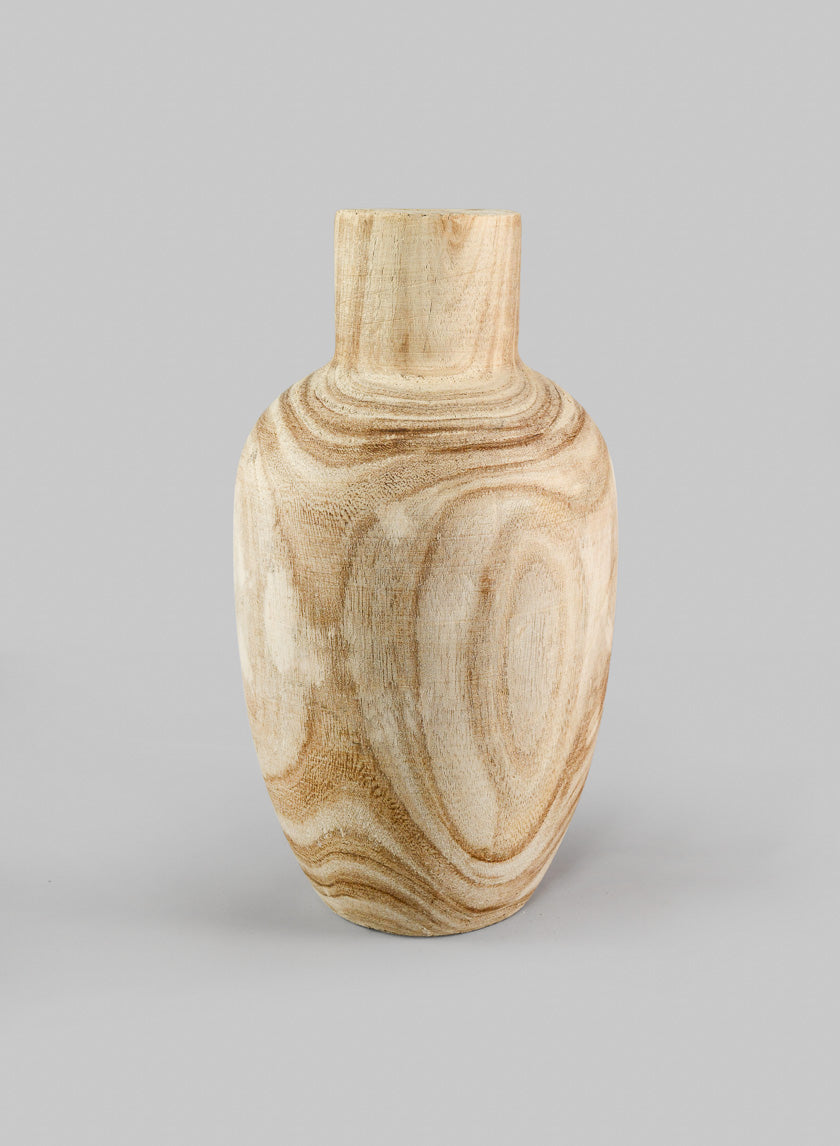 12in Tall Paulownia Wood Bottle Vase Decor Jamali-garden