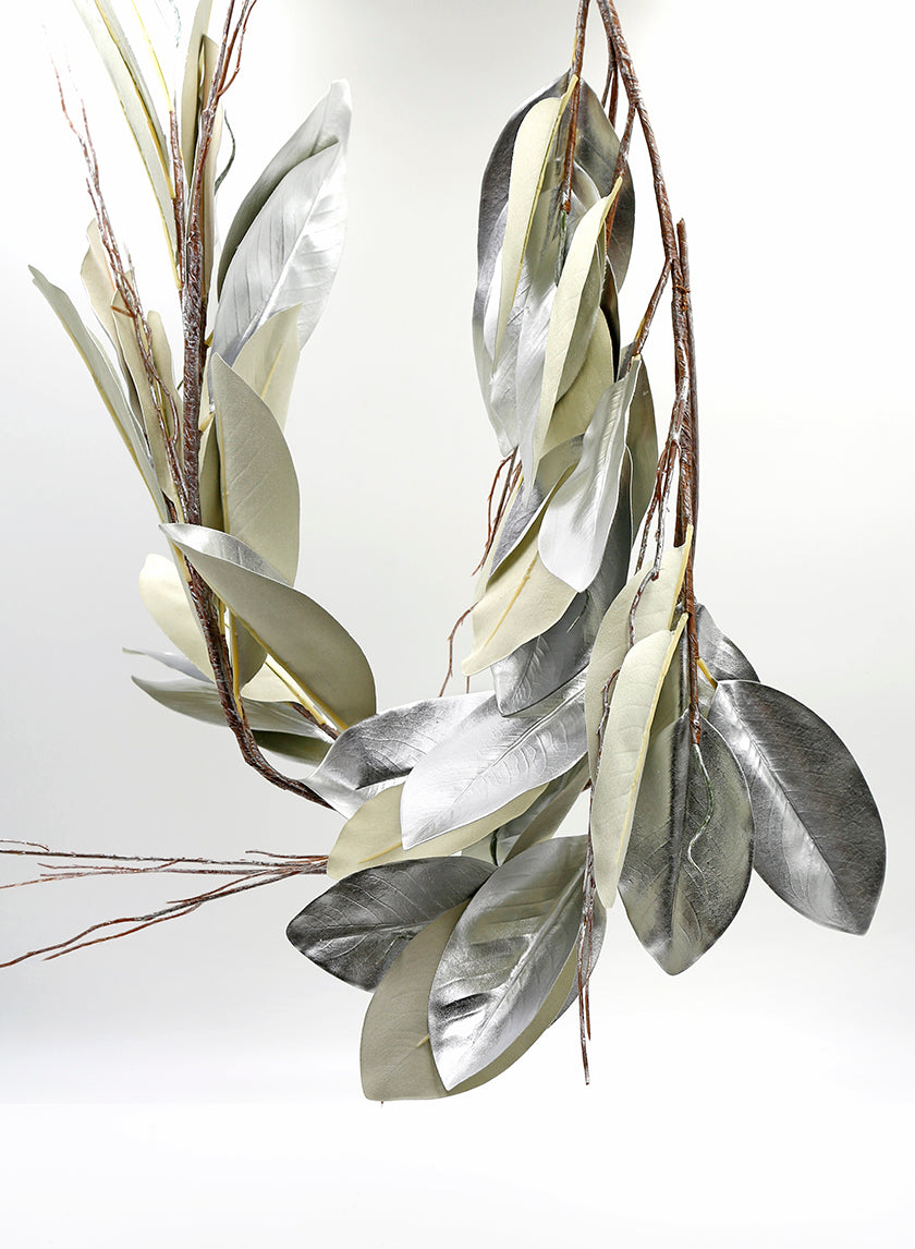 47in Long Silver Magnolia Leaf Garland Decor Jamali-garden