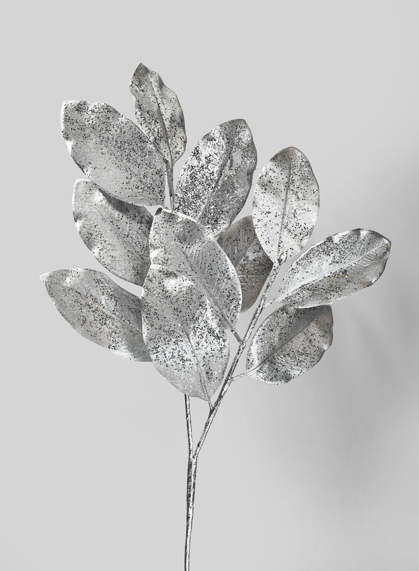 35in Long Silver Magnolia Leaf Branch Decor Jamali-garden