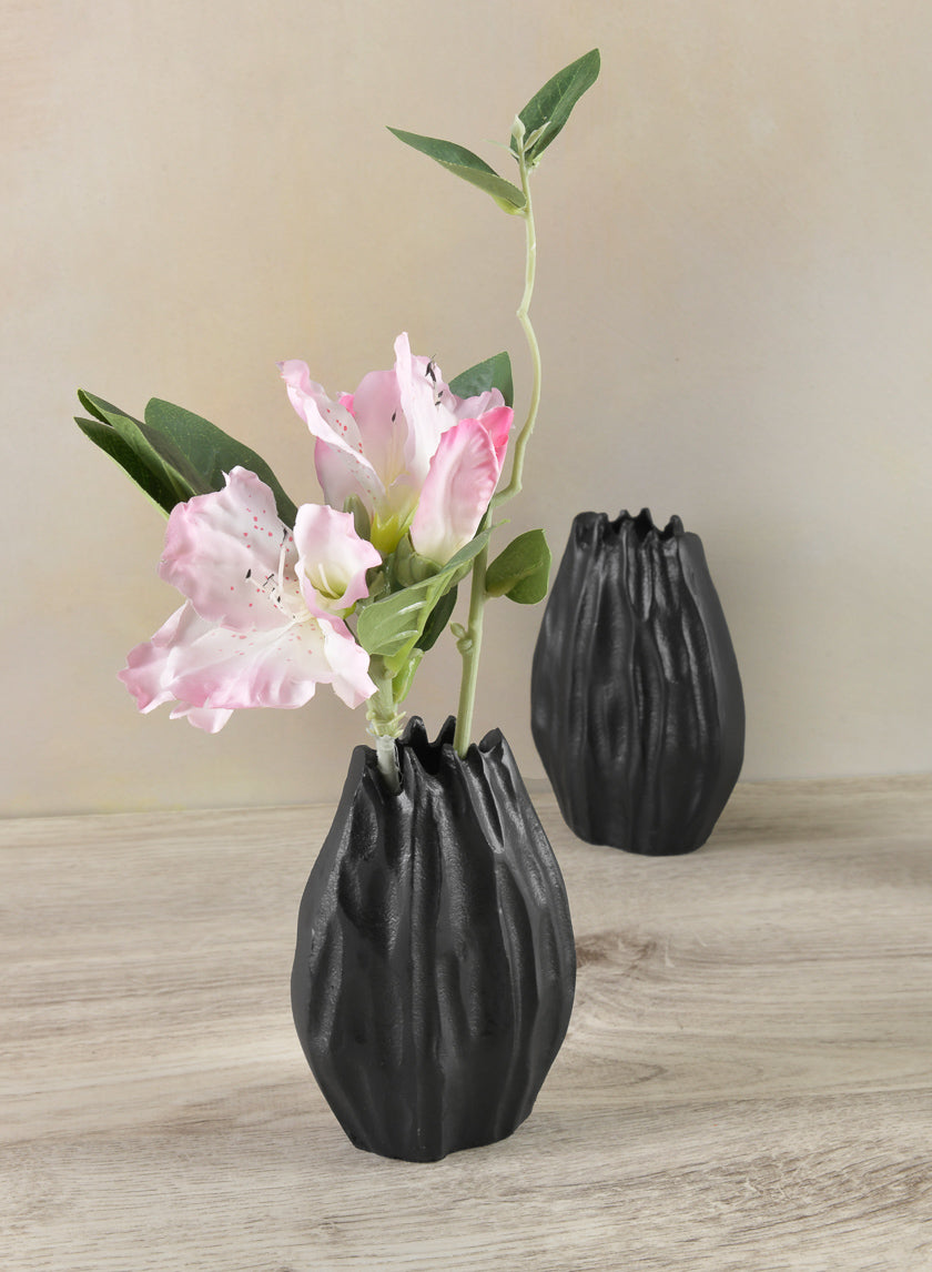 5in Tall Aluminum Cosmos Black Bark Look Mini Vase Decor Jamali-garden