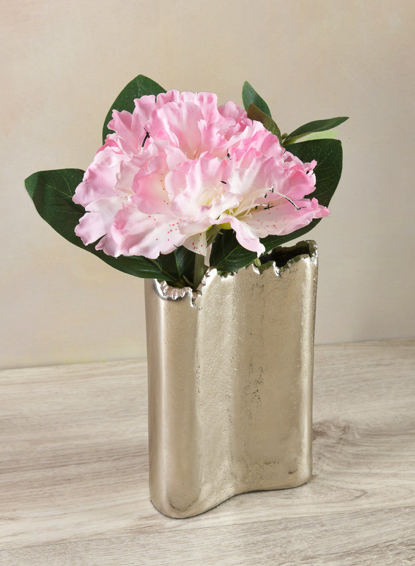 6in Tall Aluminum Elongated Iris Silver Tone Vase Decor Jamali-garden