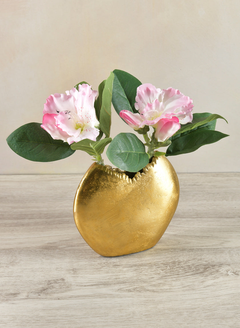 5in Tall Aluminum Iris Gold Circular Vase Decor Jamali-garden