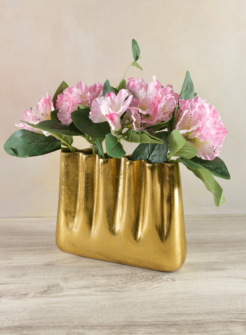 8.25in Tall Aluminum Marseilles Gold Wave Vase Decor Jamali-garden