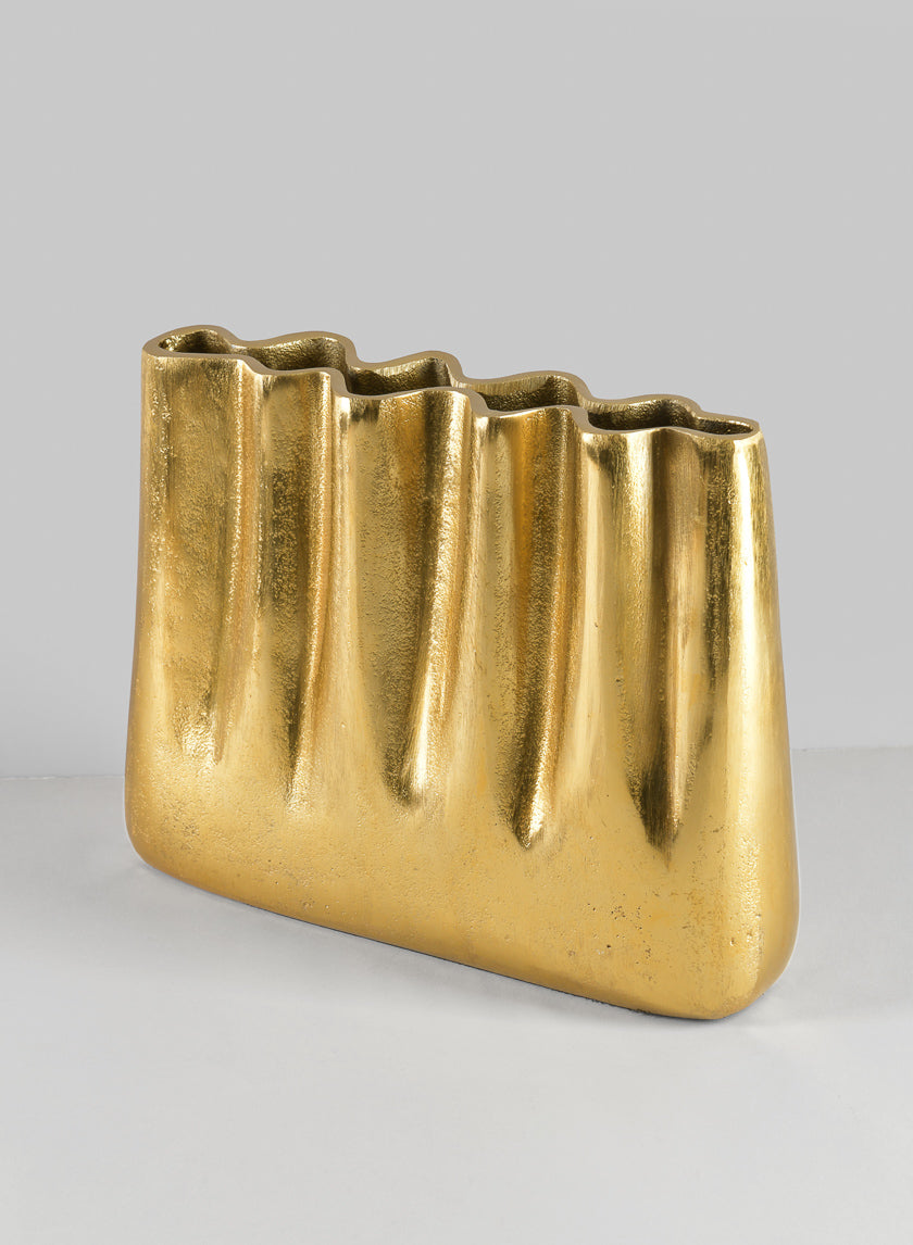 8.25in Tall Aluminum Marseilles Gold Wave Vase Decor Jamali-garden