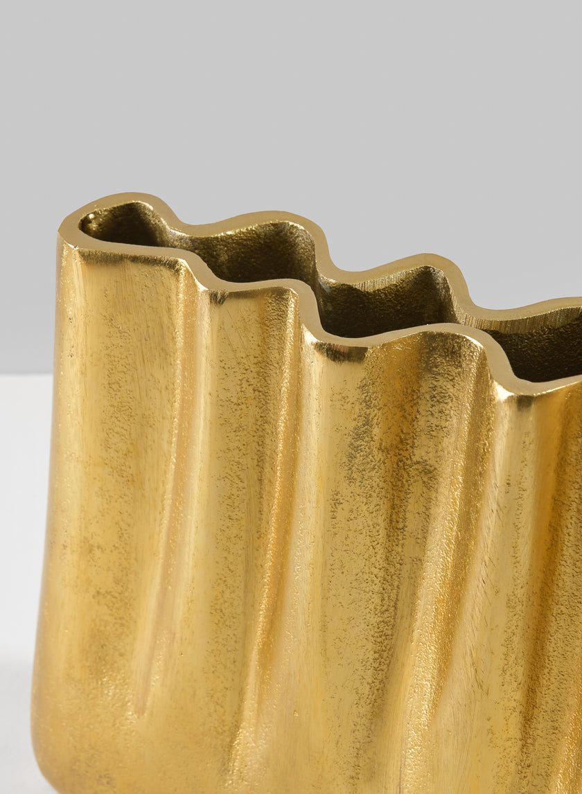 8.25in Tall Aluminum Marseilles Gold Wave Vase Decor Jamali-garden