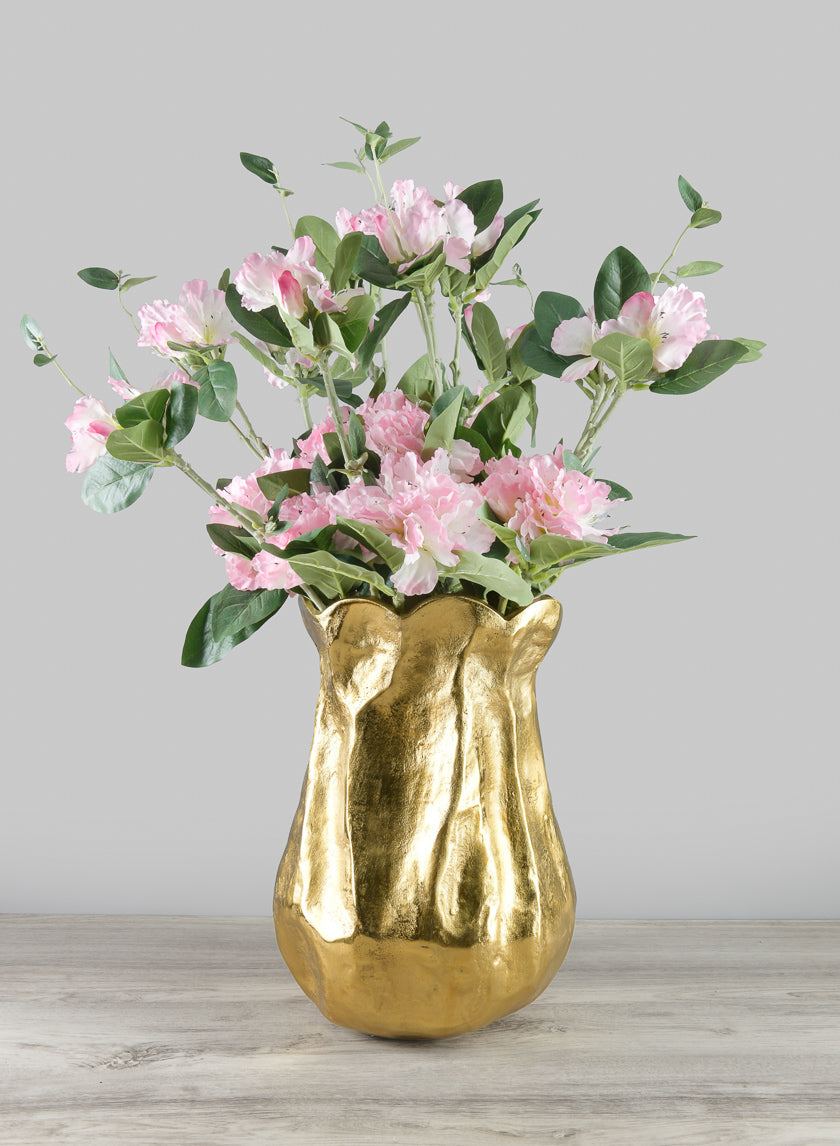 14.5in Tall Aluminum Versailles Scalloped Brushed Gold Vase Decor Jamali-garden