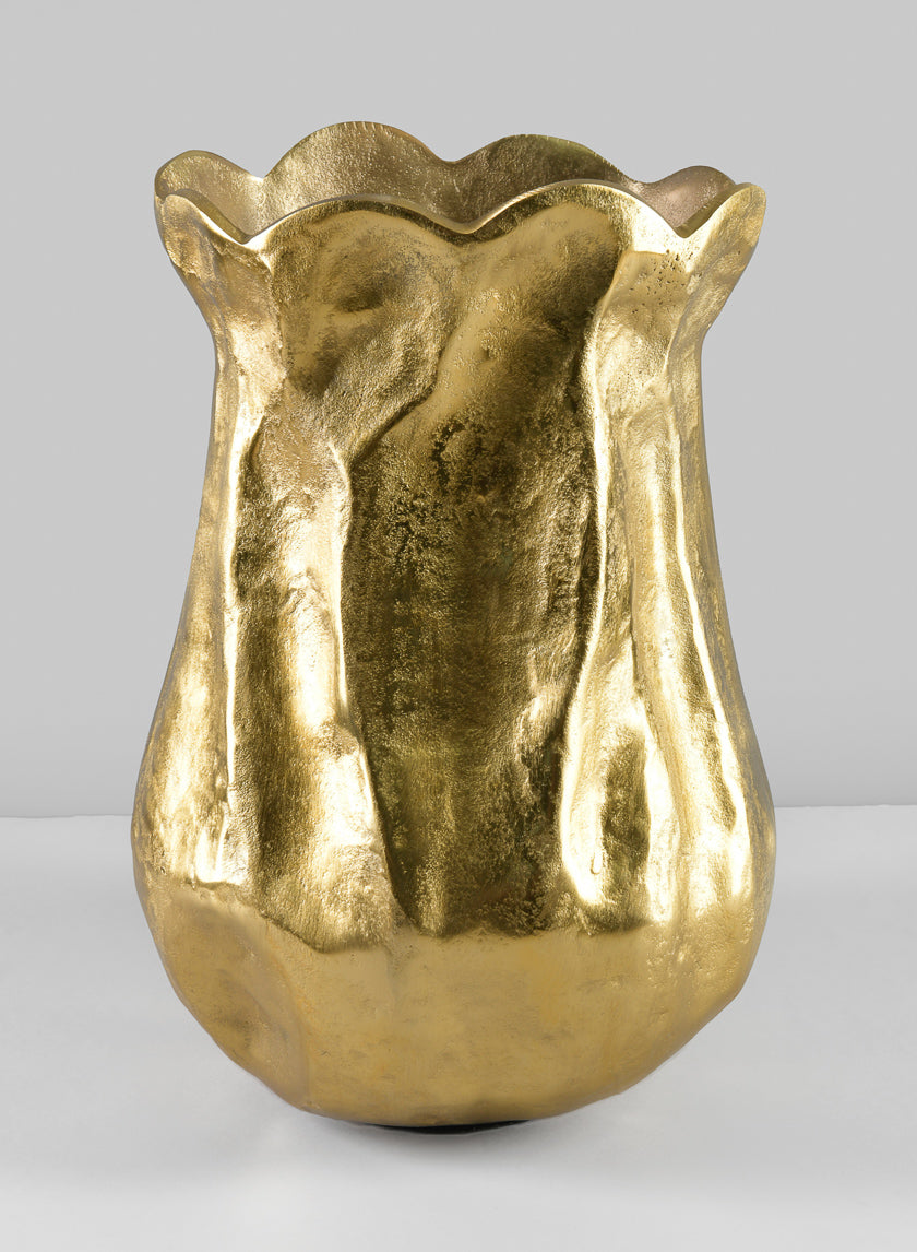 14.5in Tall Aluminum Versailles Scalloped Brushed Gold Vase Decor Jamali-garden