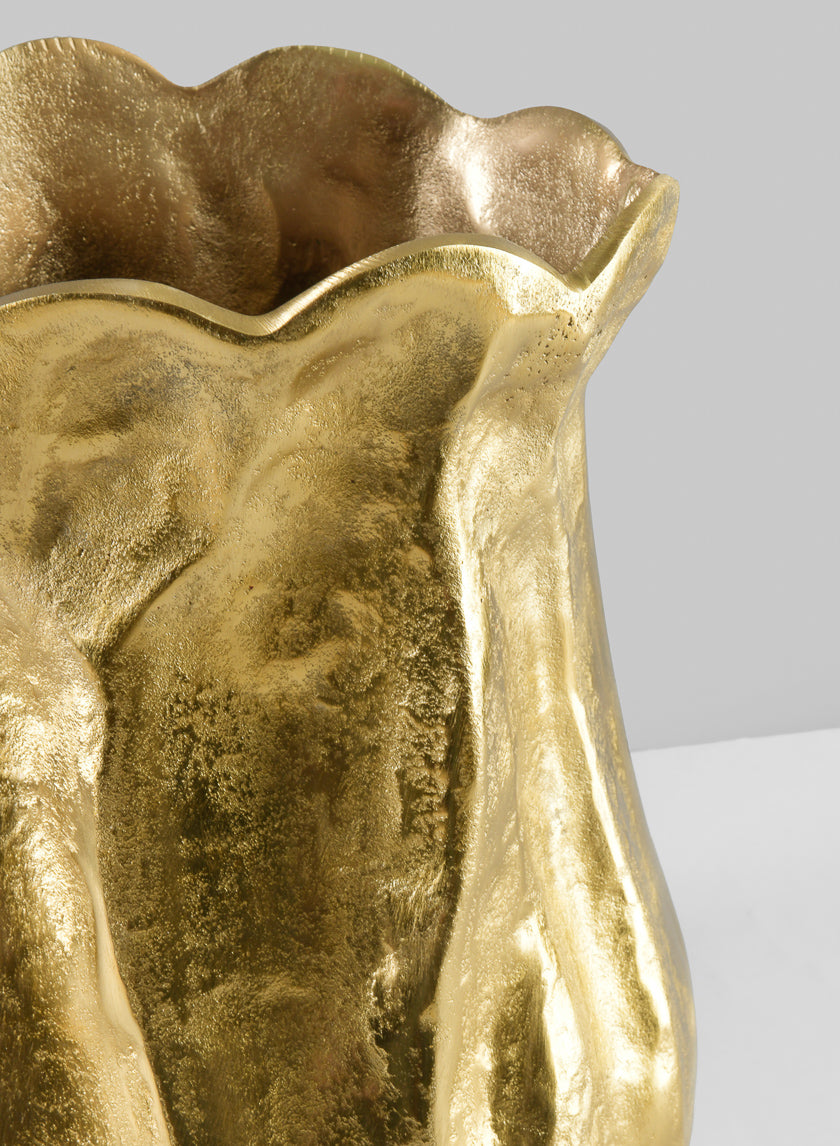 14.5in Tall Aluminum Versailles Scalloped Brushed Gold Vase Decor Jamali-garden
