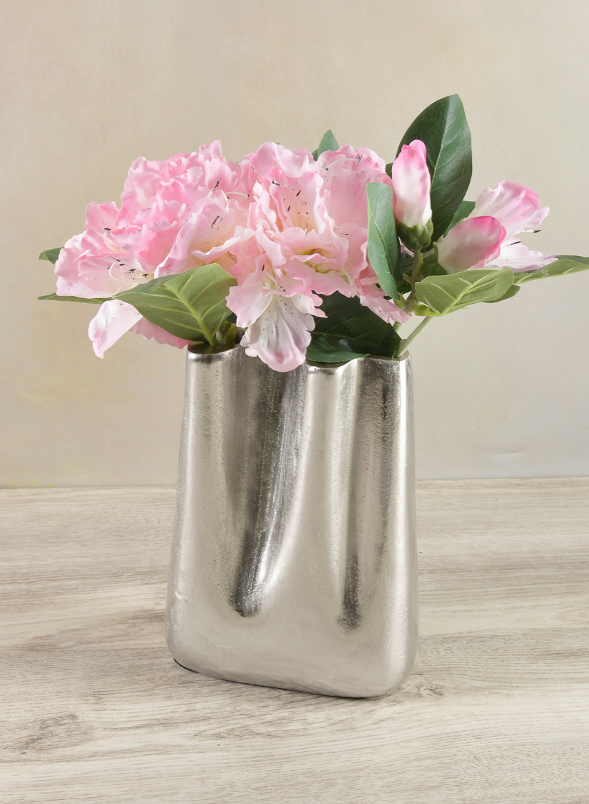8in Tall Aluminum Marseilles Silver Narrow Wave Vase Decor Jamali-garden