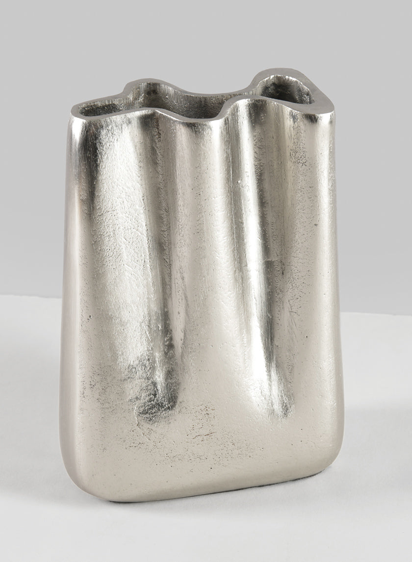 8in Tall Aluminum Marseilles Silver Narrow Wave Vase Decor Jamali-garden
