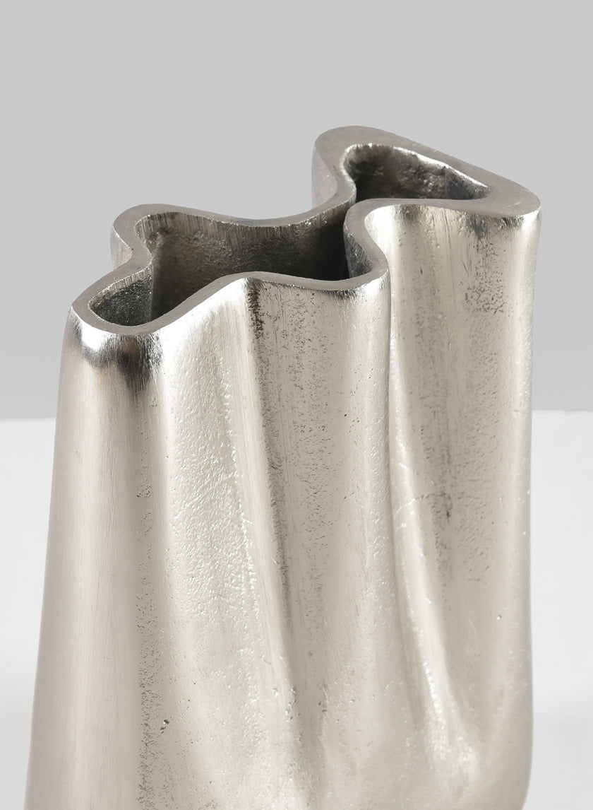 8in Tall Aluminum Marseilles Silver Narrow Wave Vase Decor Jamali-garden