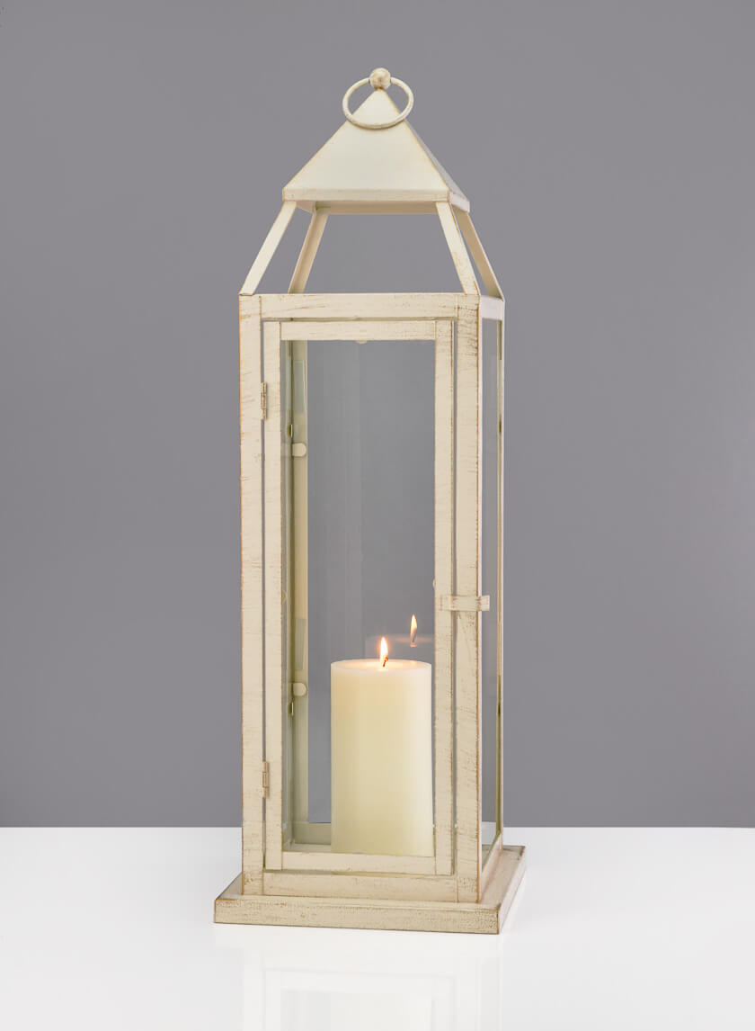 24in Tall Montmartre Aged White Lantern Decor Jamali-garden
