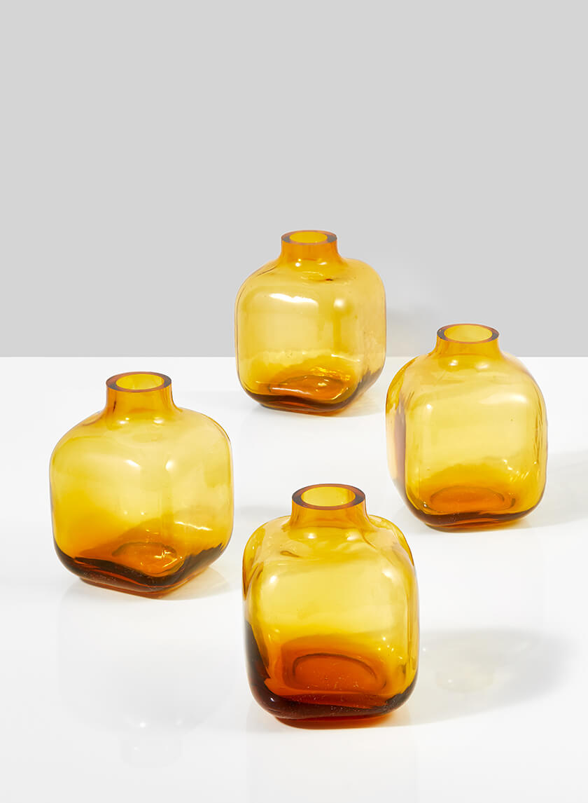 4in Tall Square Amber Glass Bud Vase, Small Decor Jamali-garden