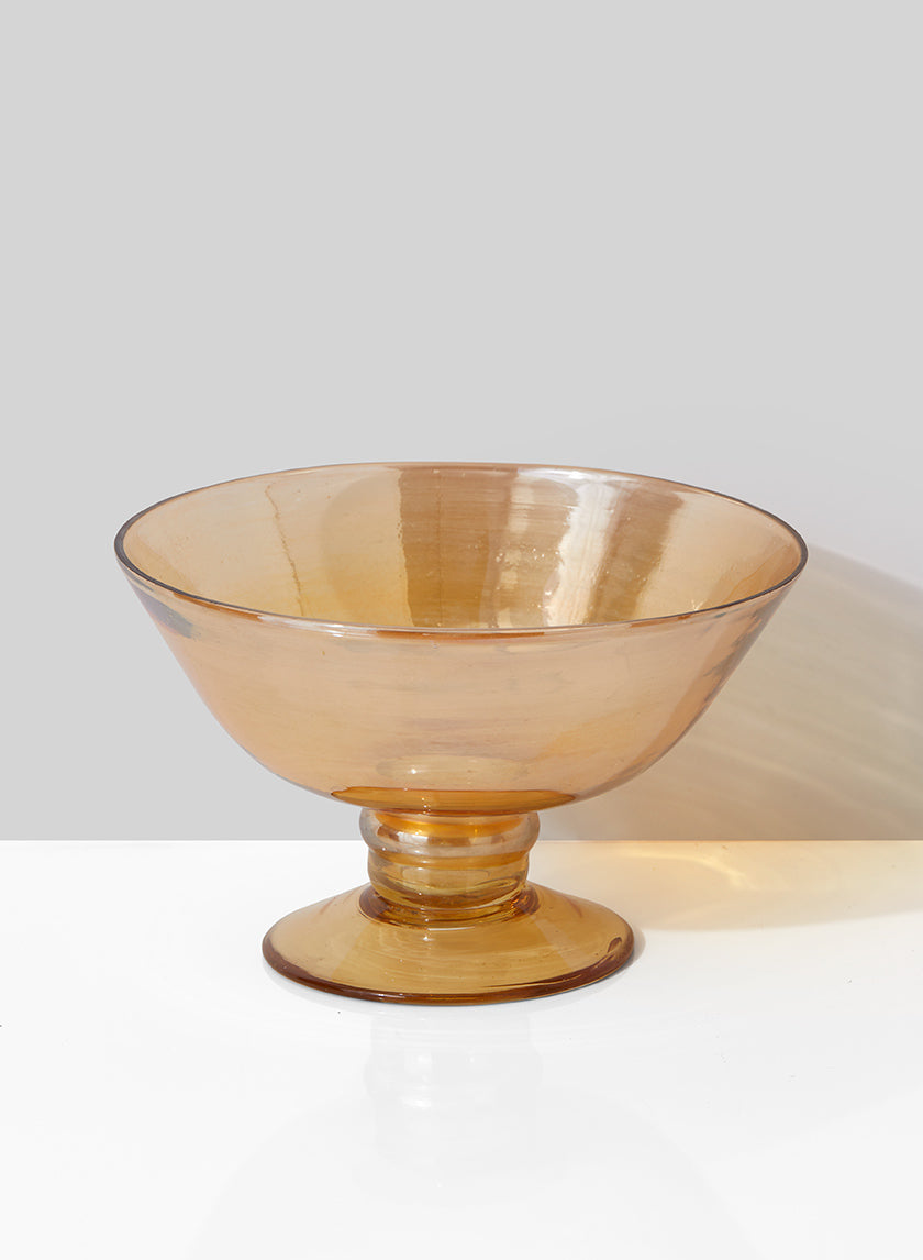 6.5in Wide Amber Luster Glass Flower Compote Decor Jamali-garden