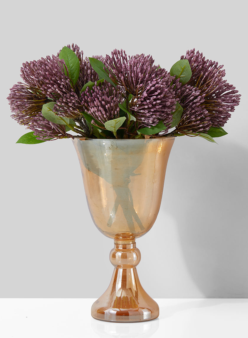 10in Tall Amber Luster Glass Pedestal Vase Decor Jamali-garden