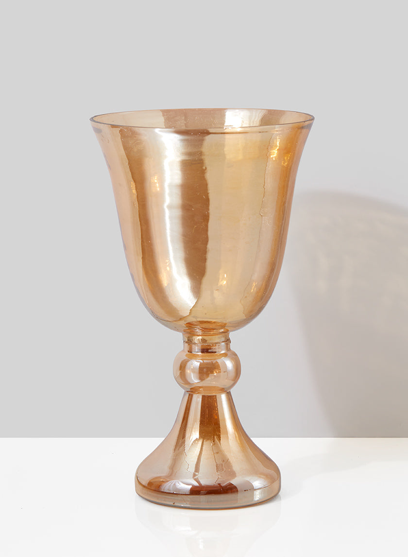10in Tall Amber Luster Glass Pedestal Vase Decor Jamali-garden