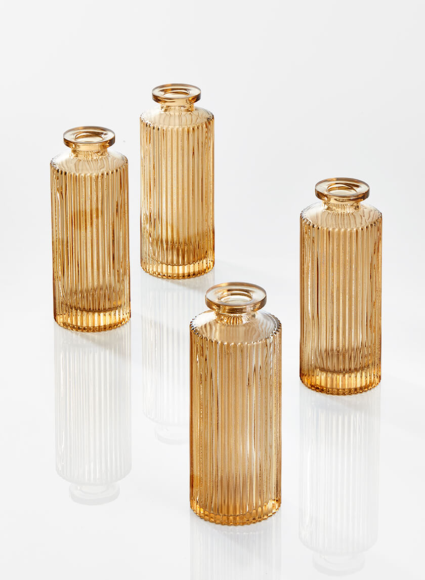 5.25in Tall Amber Pleated Glass Bottle Bud Vase Decor Jamali-garden