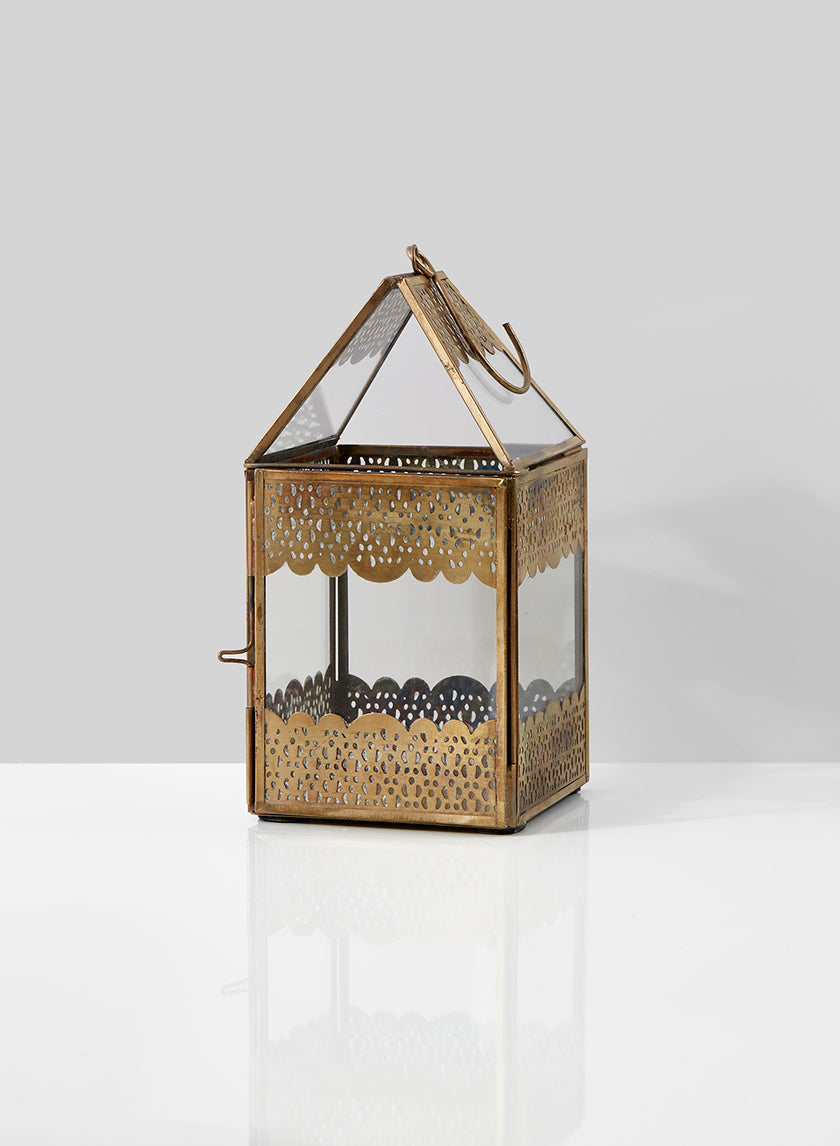 8in Tall Antiqued Rust Bronze Ajmer Square Lantern Decor Jamali-garden