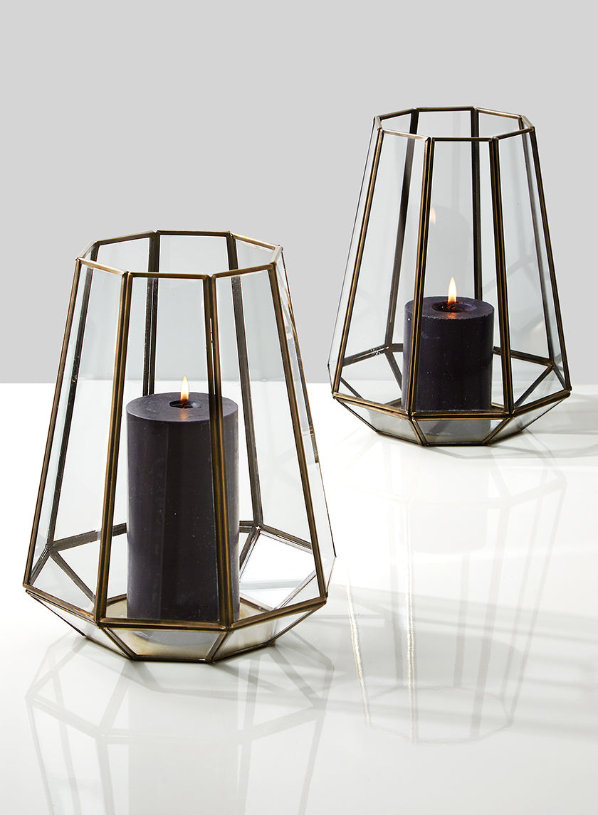 10.5in Tall Antique Brass Octagon Lantern Decor Jamali-garden