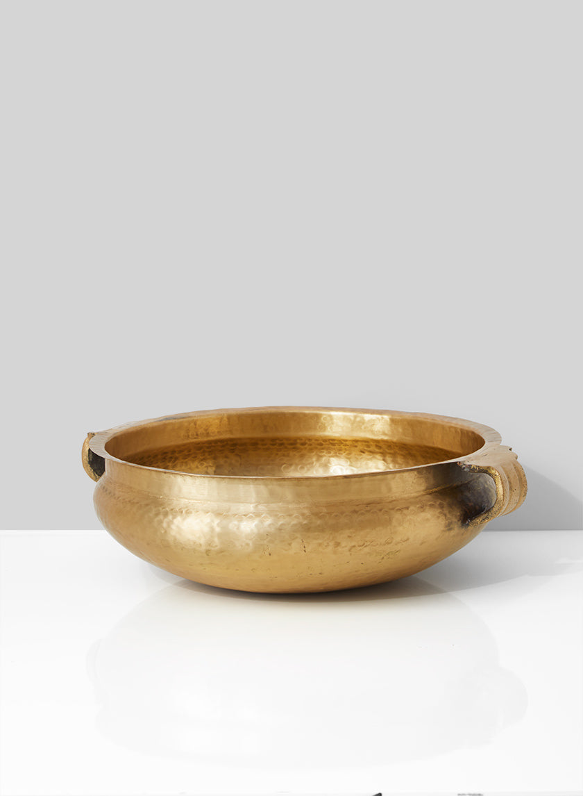 12.75in Wide Antique Brass Handi Bowl Decor Jamali-garden