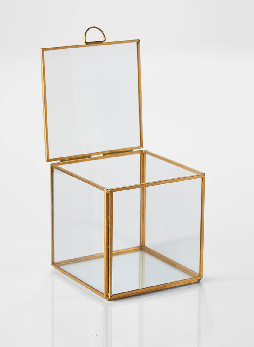 4in Tall Gold Antique Glass Box (With Lid) Decor Jamali-garden