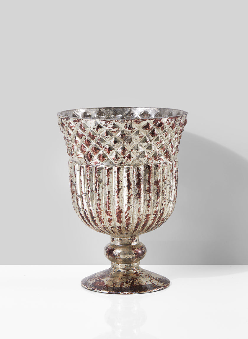 6in Tall Antique Silver Mercury Glass Compote Decor Jamali-garden
