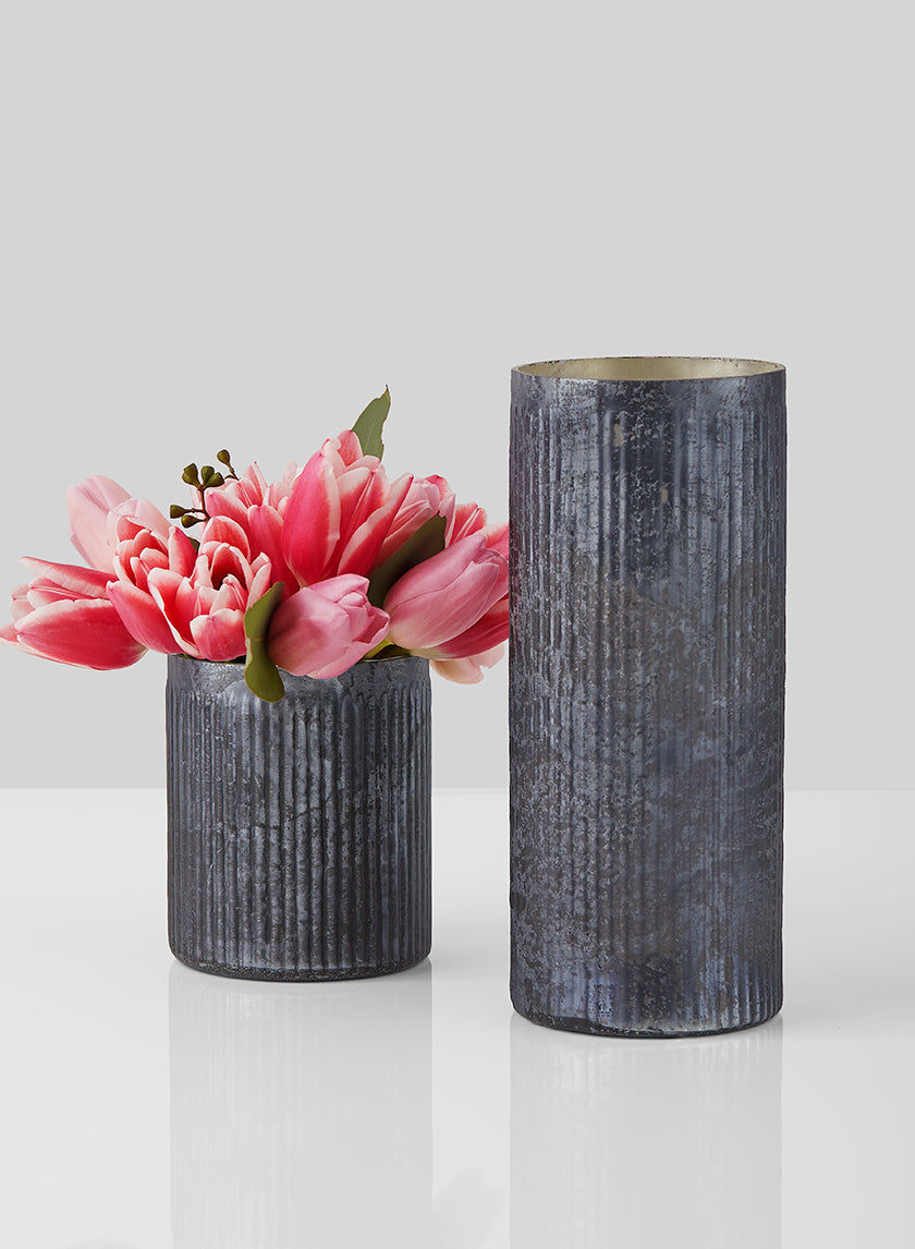 Antique Platinum Ribbed Cylinders Decor Jamali-garden