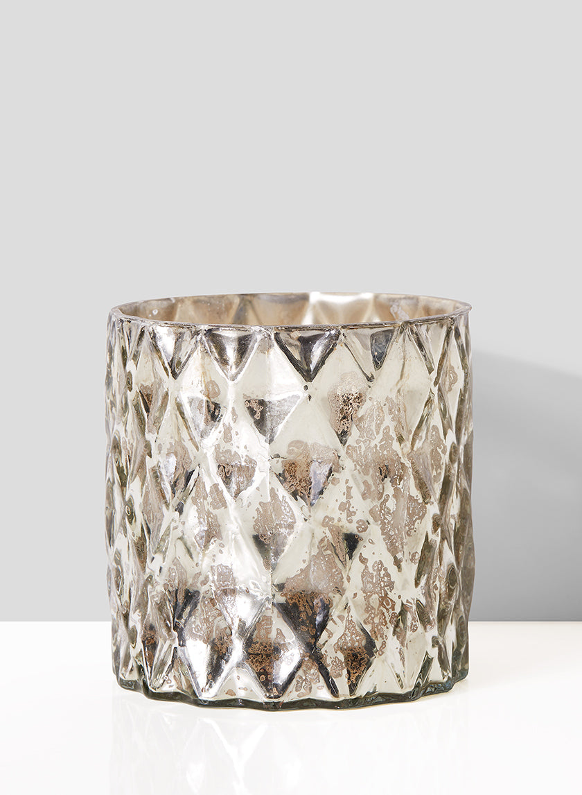 5in Tall Antique Silver Diamond Glass Cylinder Decor Jamali-garden