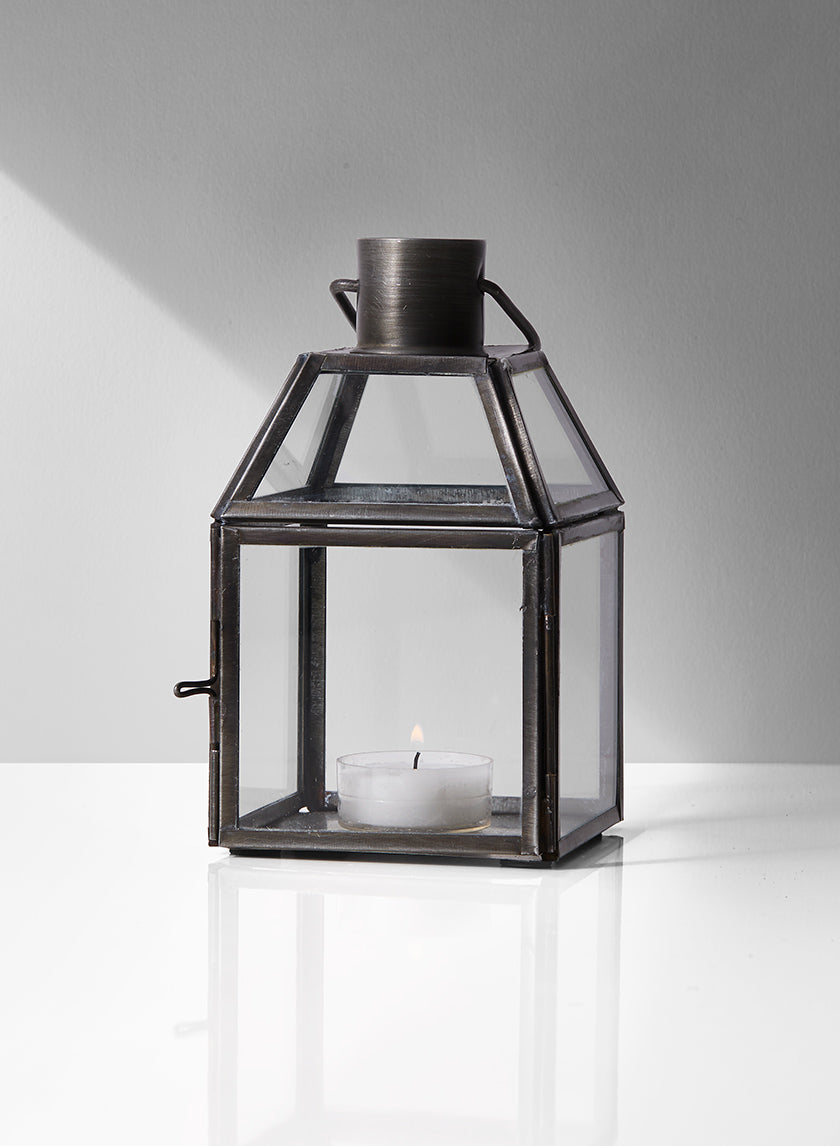 6in Square Antique Zinc Lantern Decor Jamali-garden